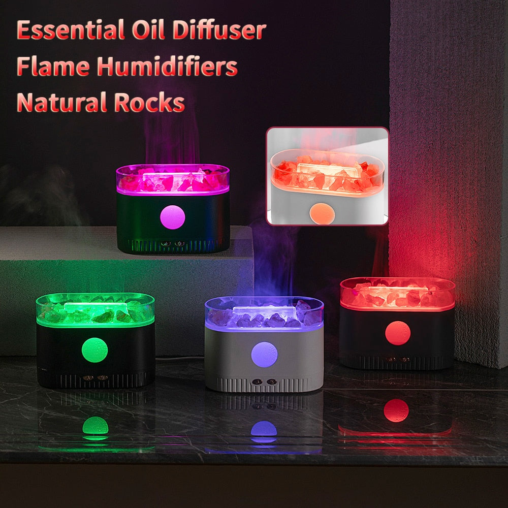 7 Colors Natural Rock Fire Flame Aroma Oil Diffuser Essential Oils Air Humidifier and Flavoring Electric Smell for Home Bedroom