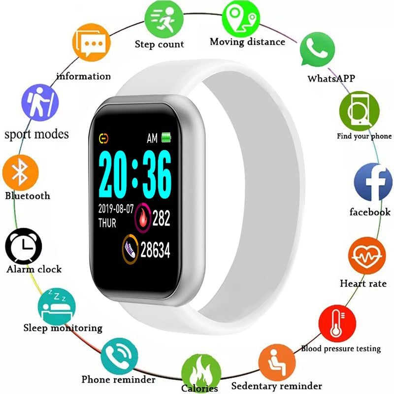 Y68 Bluetooth Smart Watch Men Women Smart Watch Heart Rate Blood Pressure Blood Oxygen Monitoring Multifunctional Remind