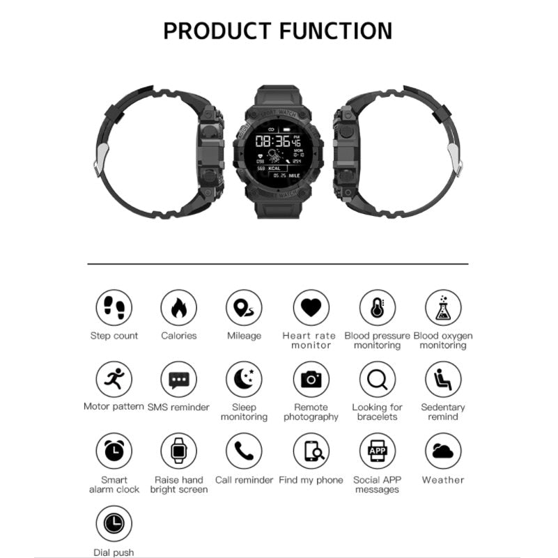 Smart Watch Sports Bluetooth Reminder Color Screen Fd68s Health Monitoring Wear Watch Black