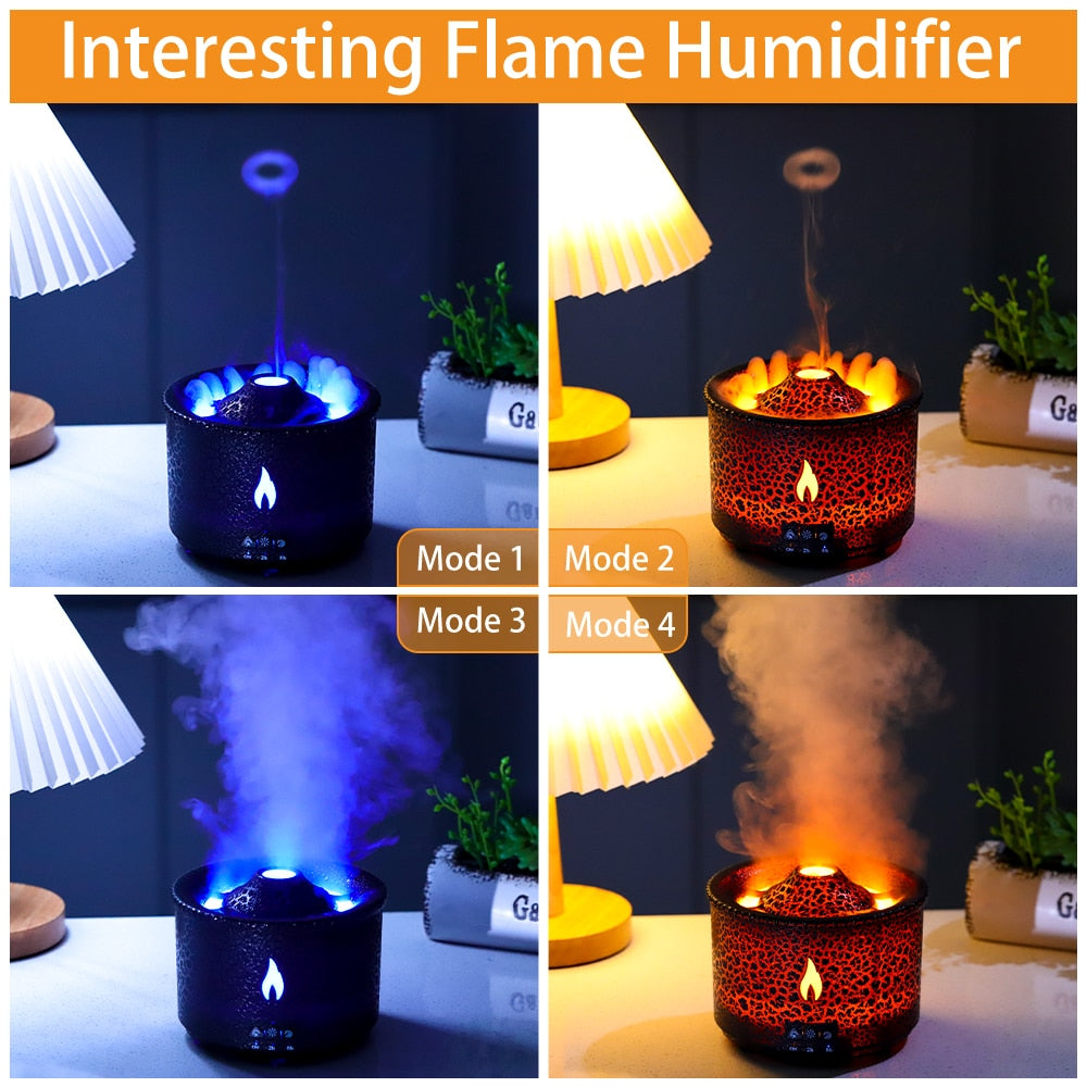 Flame Volcano Humidifier Aroma Diffuser Ultrasonic Cool Mist Maker Fogger LED Essential Oil Jellyfish Difusor Fragrance Home